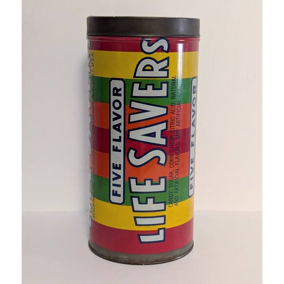Vintage Life Savers Candy Enameled Metal Can 10" Coin Bank W/Removable Top - Picture 1 of 8